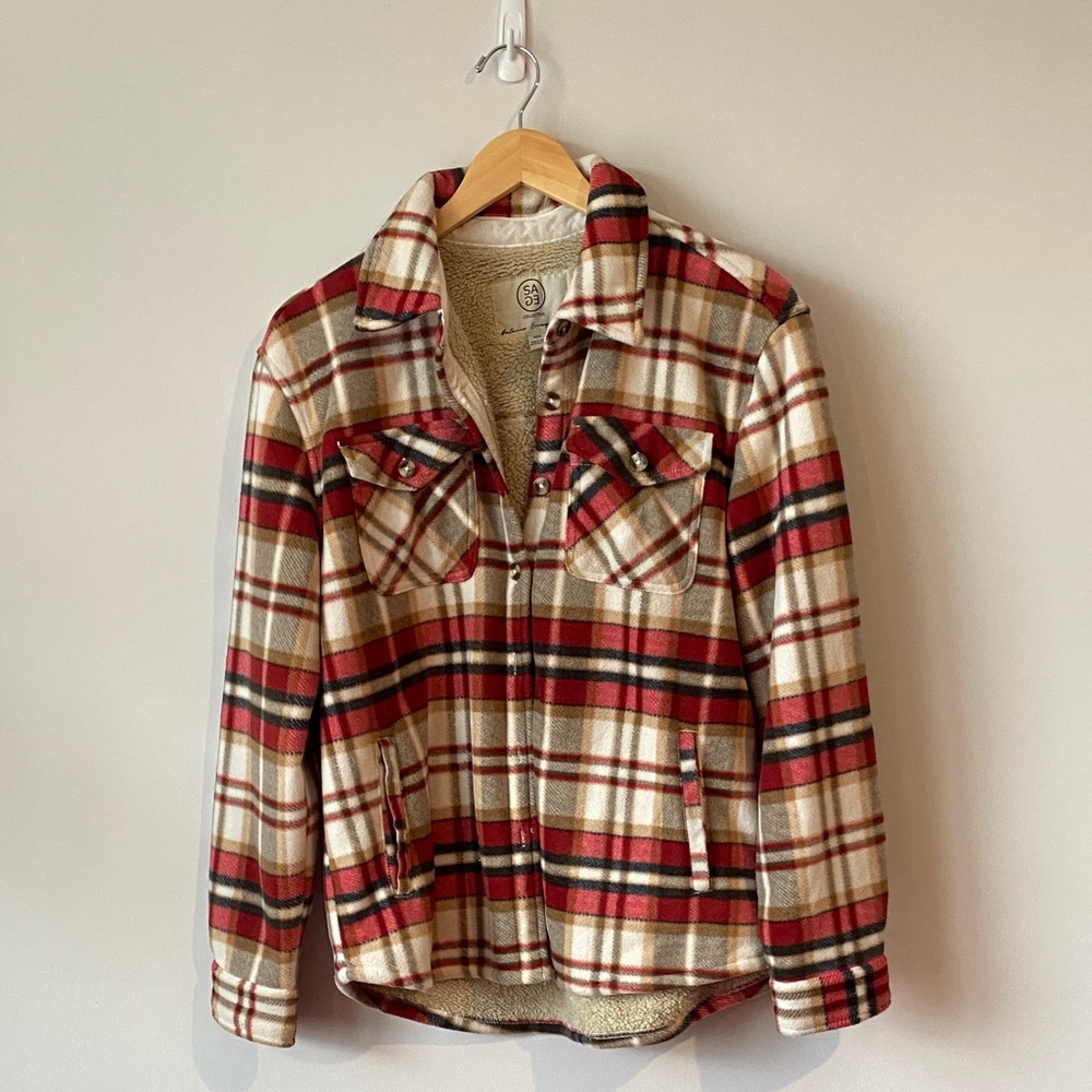 Sage Collective Plaid Button-Up Sherpa Flannel